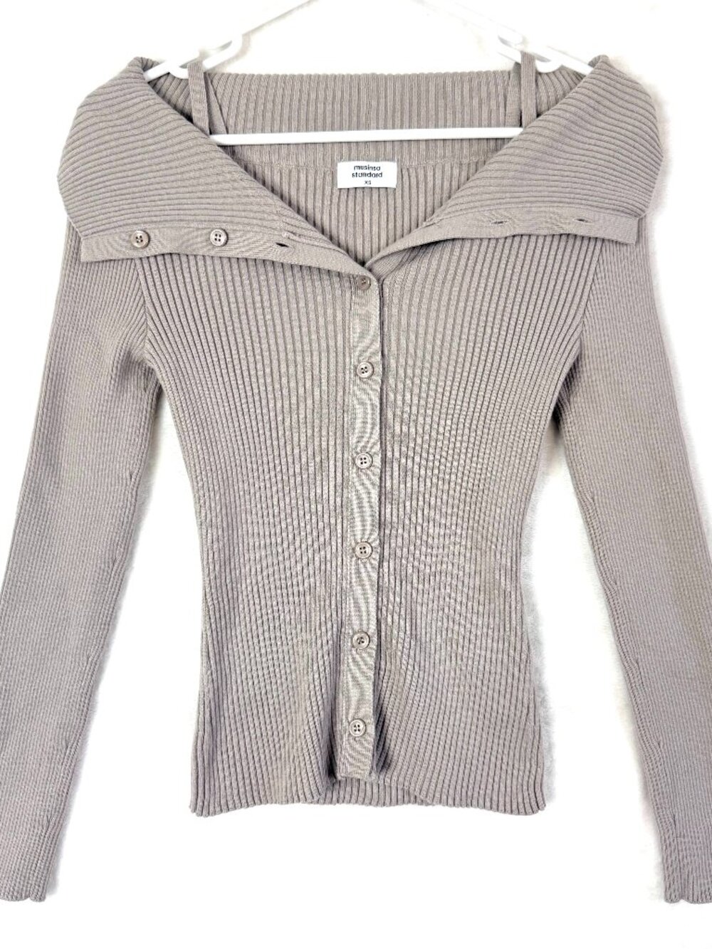 MUSINSA STANDARD Korea Rib Dainty Academia Off Shoulder Button Front Cardigan XS